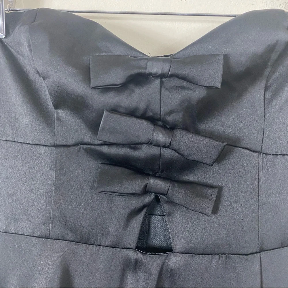 NEW Lulu’s Upscale Poise Black Satin Bow Strapless Maxi Dress Black